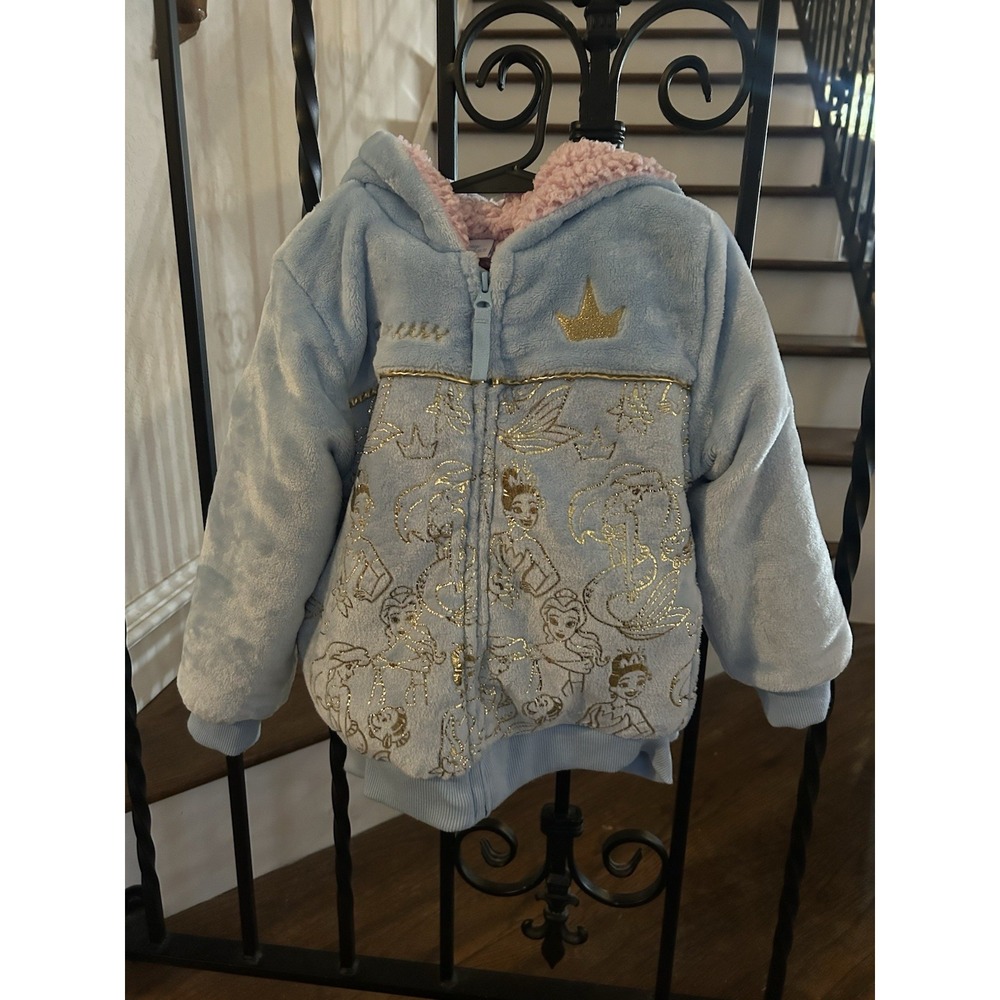 Little Girl's Size 5 Disney Princess Kids' Plush Fleece Hoodie Jacket Blue